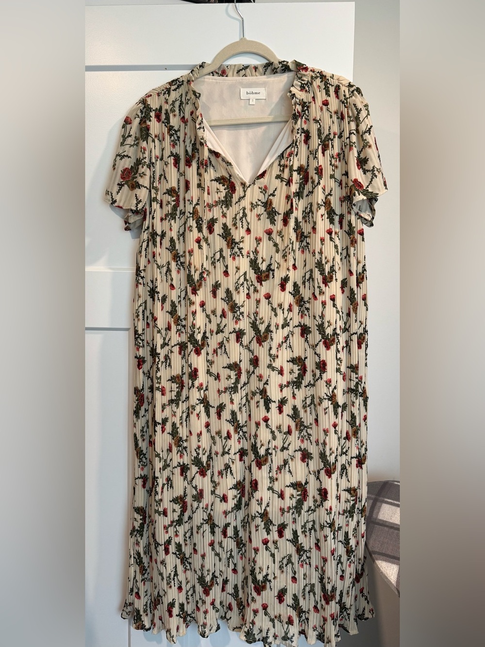 bohme Cream pleated Dress with Floral Print